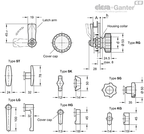 GN 115-WOE-ZD-PC Latches Housing collar powder coated